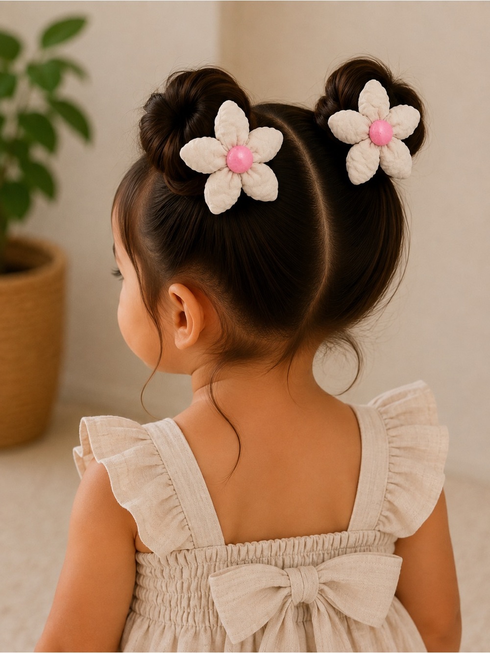 Kids Floral Hair Clips - Cream Flower with Pink Center